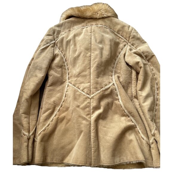 Vintage Guess Suede Leather Jacket Women’s Sz SMALL Brown Coat Faux Fur Stitched - Picture 12 of 16
